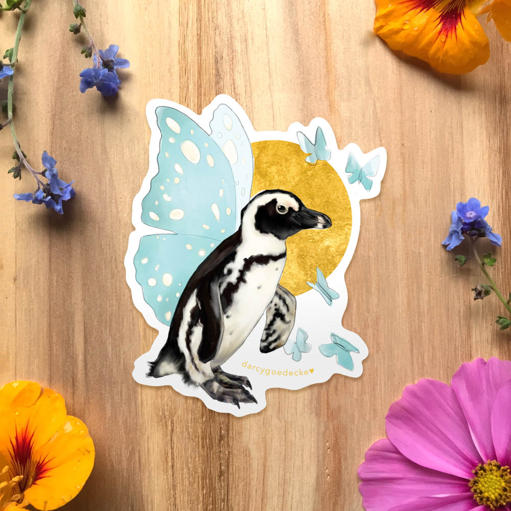 Flying Penguin Sticker by Darcy Goedecke